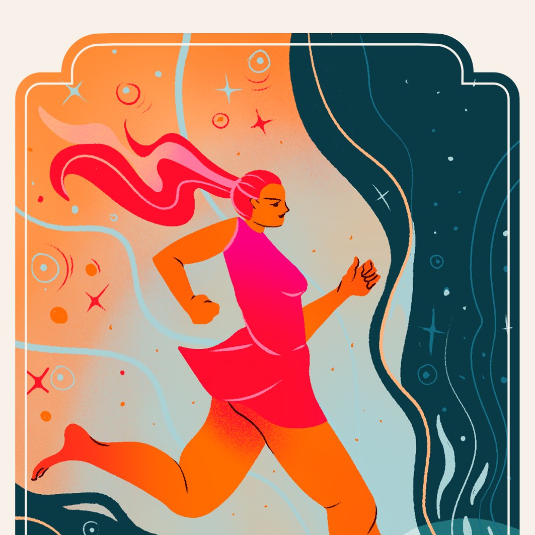 Illustration of The Runner, a card from the Sacred Cycle Oracle deck